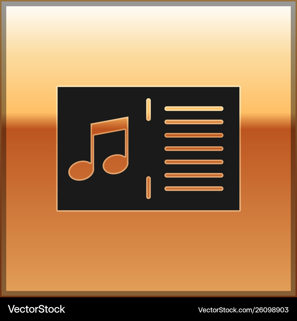 Black music book with note icon isolated on gold Vector Image