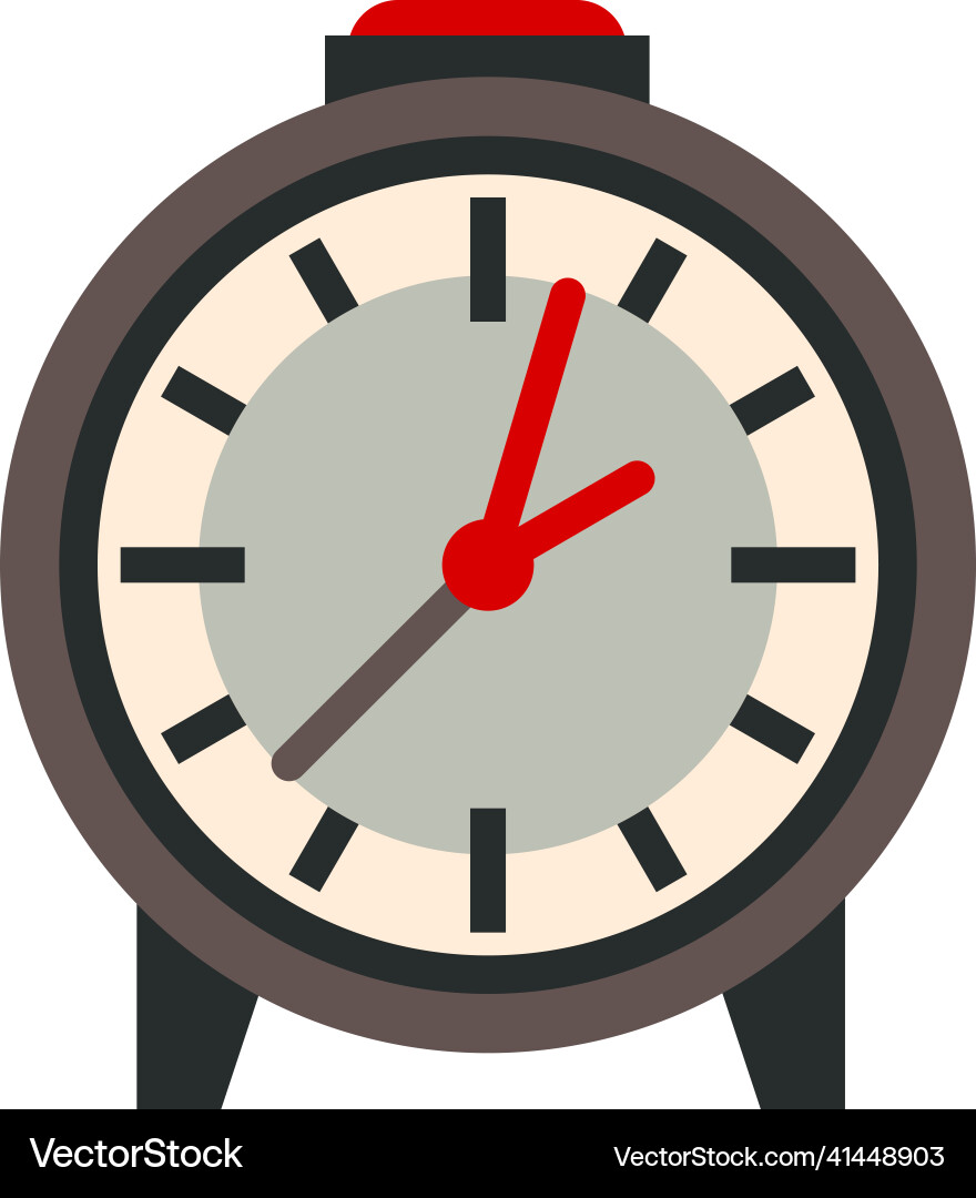 Clock icon flat round timepiece with red button vector image