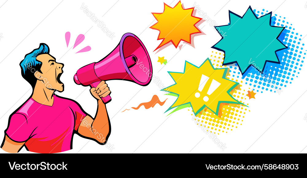 Man with megaphone announcing pop art design Vector Image