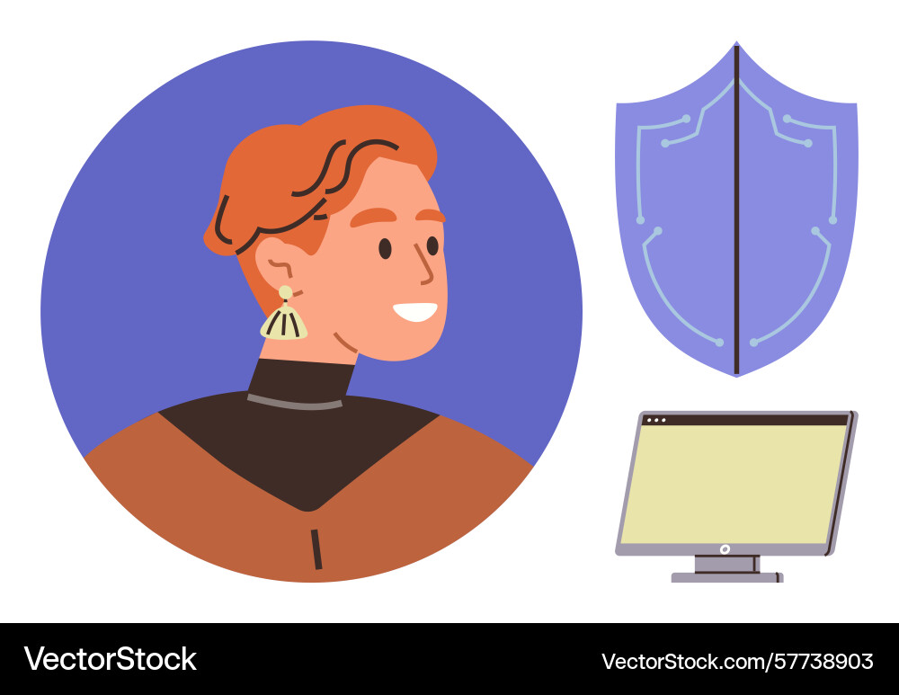 Portrait of smiling person with computer Vector Image