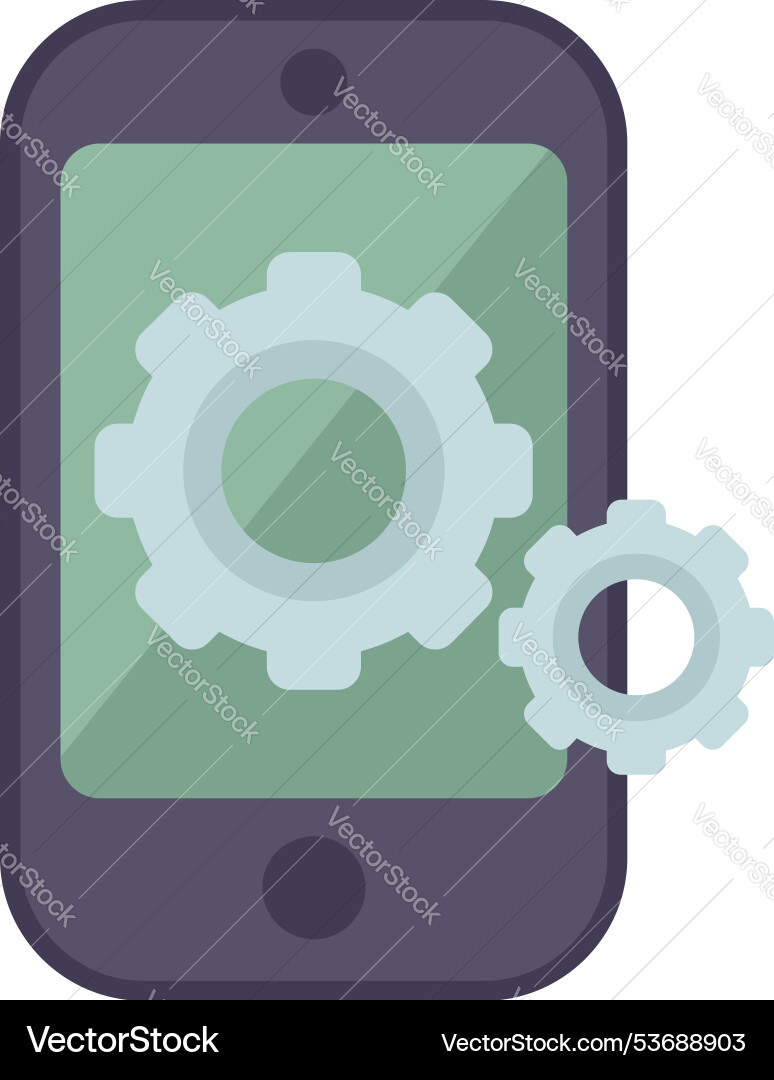 Smartphone showing gears rotating for app update Smartphone showing gears rotating for app update vector image