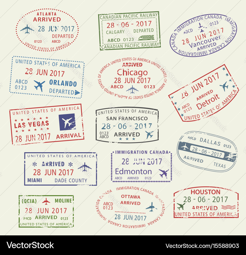 Travel Stamps - Cities & Passports Vector Image
