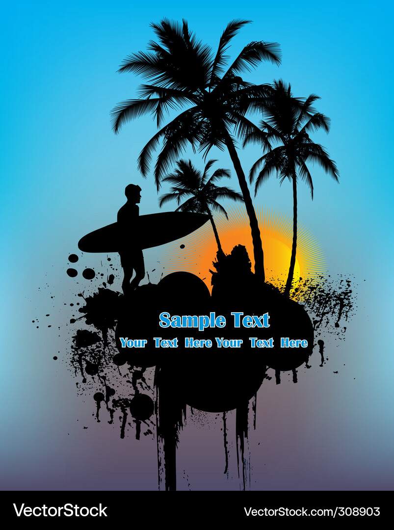 Tropical Sunset Surfer Vector Image