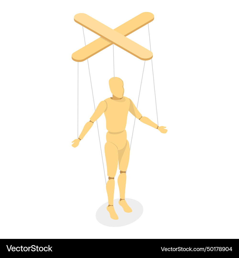 3d isometric flat set of wooden marionettes 3d isometric flat set of wooden marionettes vector image