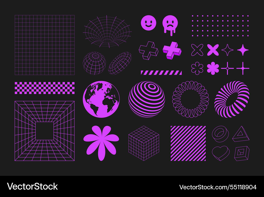 Acid style original elements collection with mesh vector image