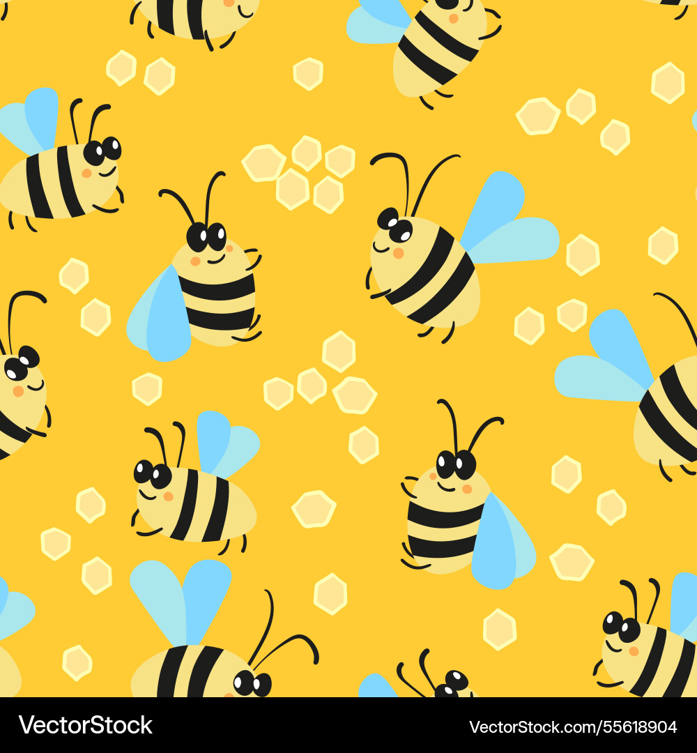 Seamless pattern with bees on color background Seamless pattern with bees on color background Vector Image