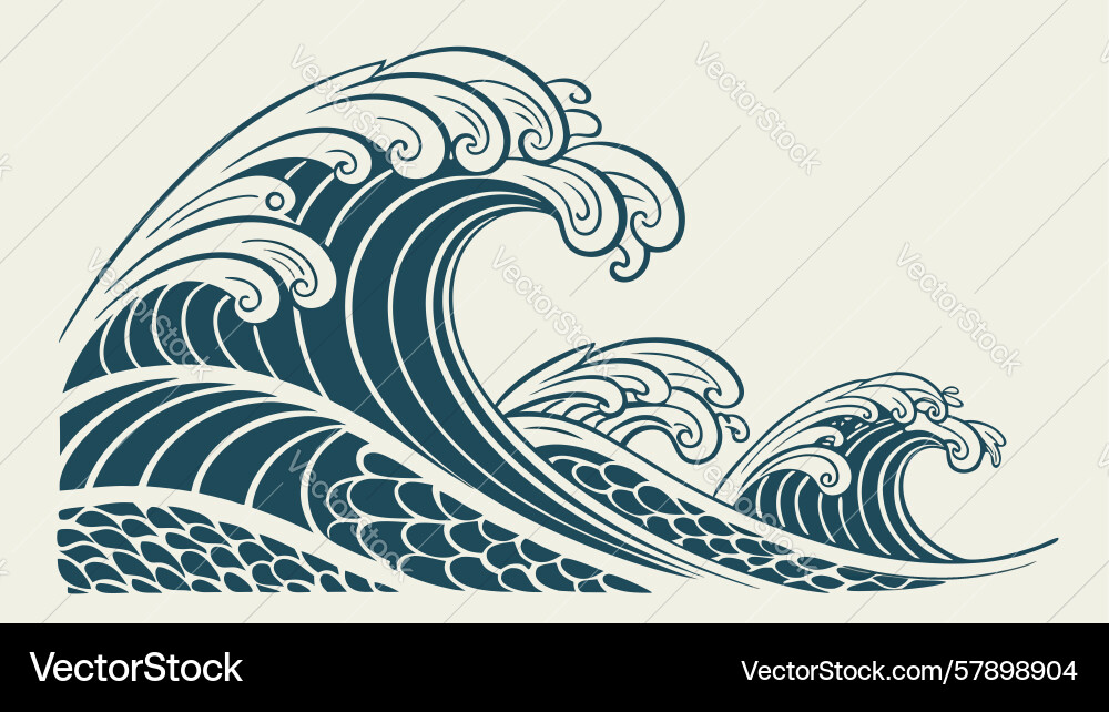 Stylized crashing ocean waves design generative Vector Image