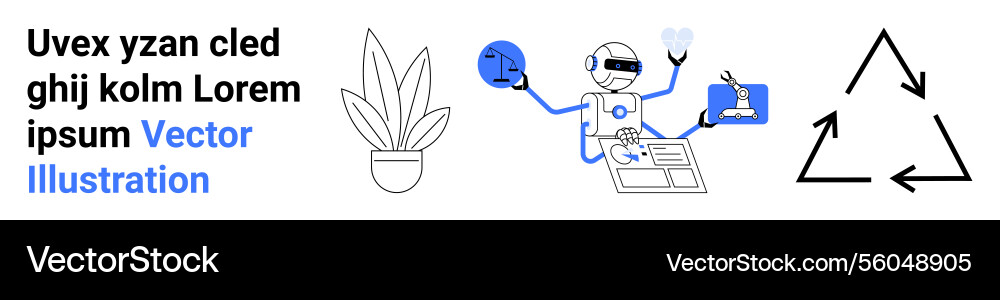 Ai robot multitasking with data analysis eco Ai robot multitasking with data analysis eco vector image