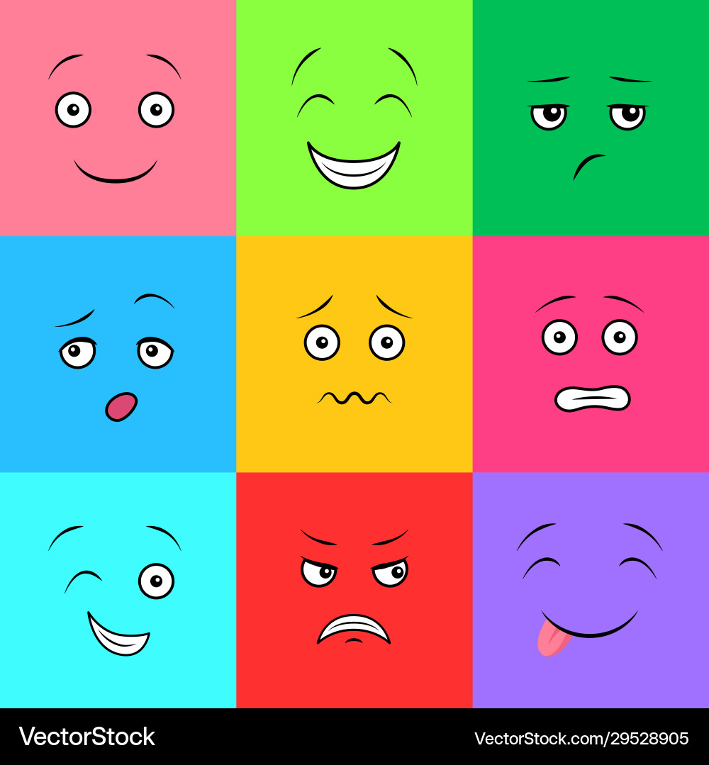 Cartoon color different faces with emotions set Vector Image