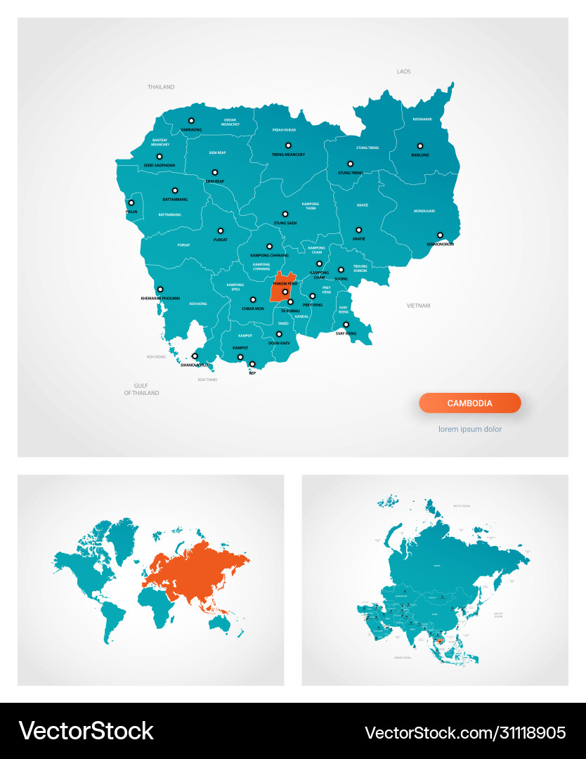 Editable template map cambodia with marks Vector Image