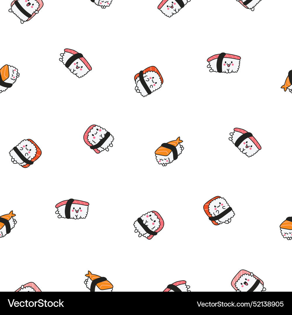 Happy sushi in different poses seamless pattern Happy sushi in different poses seamless pattern Vector Image