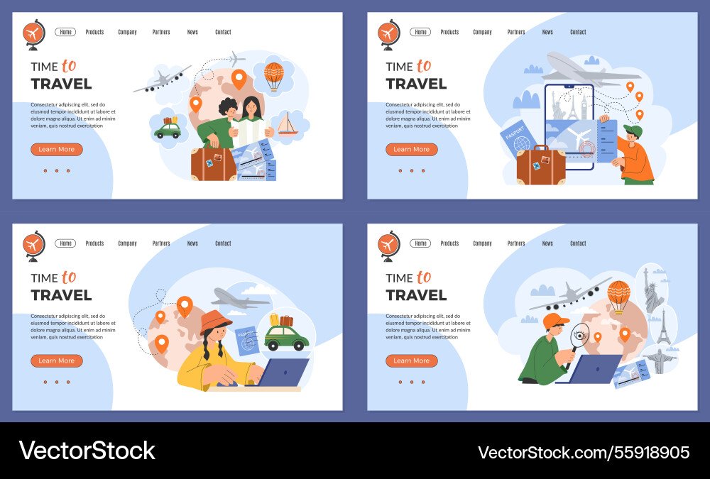 Travel landing page tourists planning self Travel landing page tourists planning self vector image