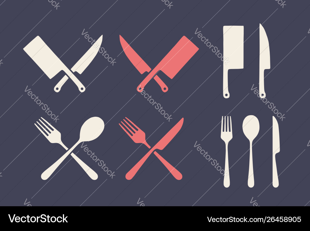 Vintage Küchenset Fleisch Schneidmesser Vintage Küchenset Fleisch Schneidmesser vektorbild