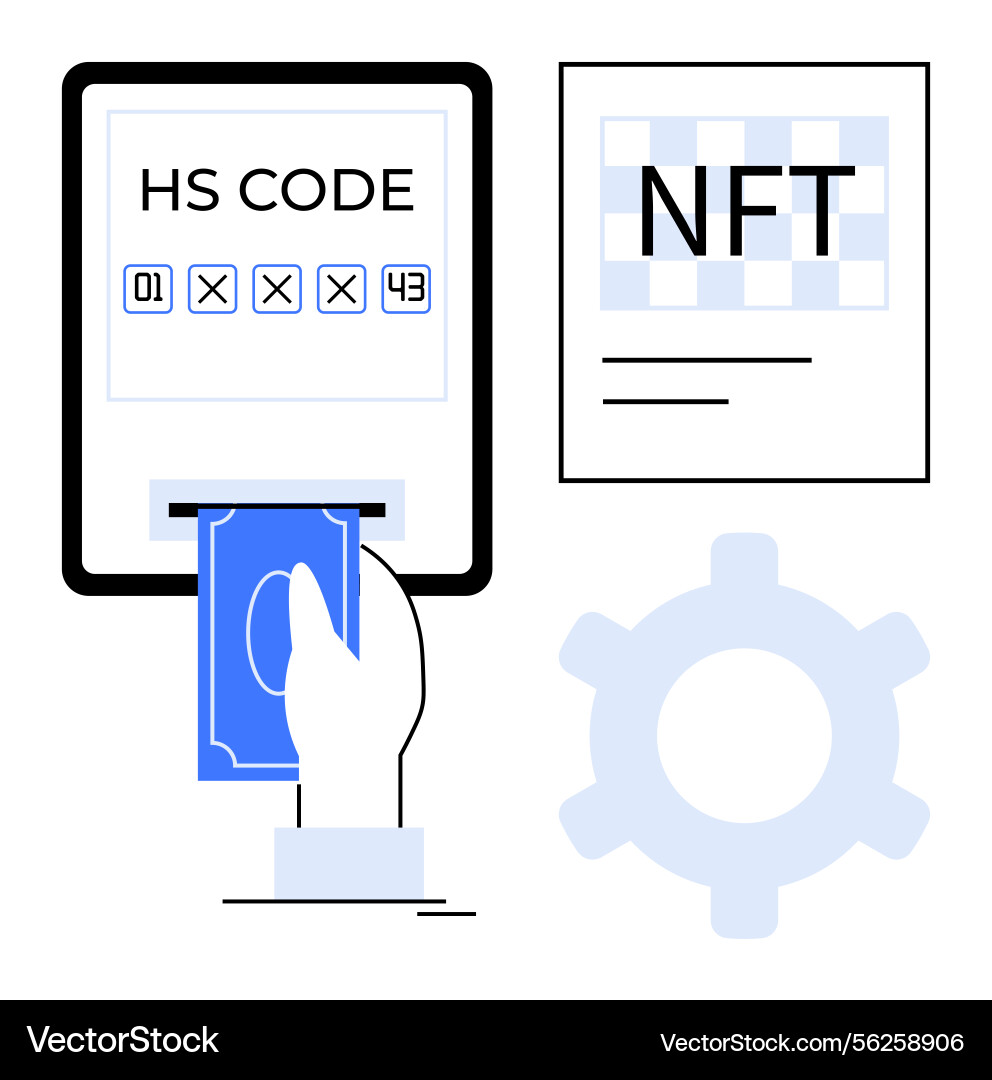Digital hand entering hs code with nft document Digital hand entering hs code with nft document Vector Image