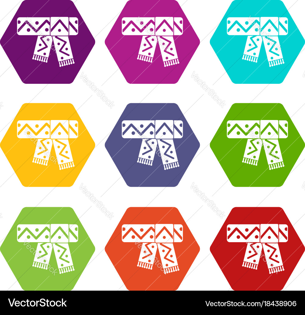 Knitted scarf with pattern icon set color vector image