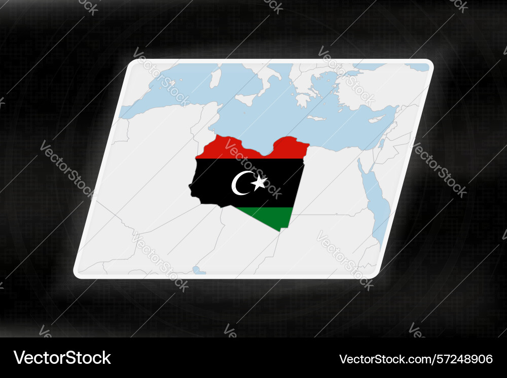 Libya highlighted in flag colors on geographic map Libya highlighted in flag colors on geographic map vector image