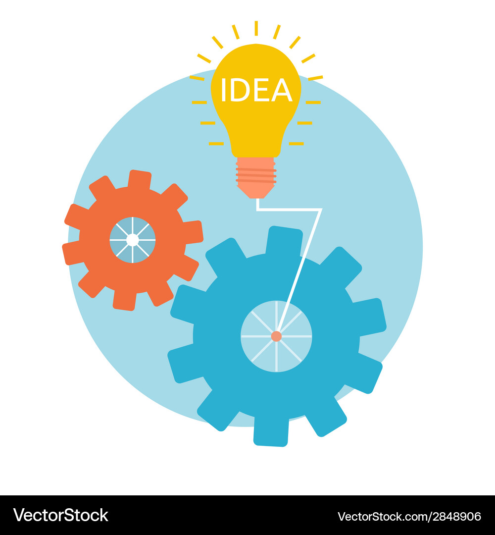Light bulb with gears and cogs working together Vector Image