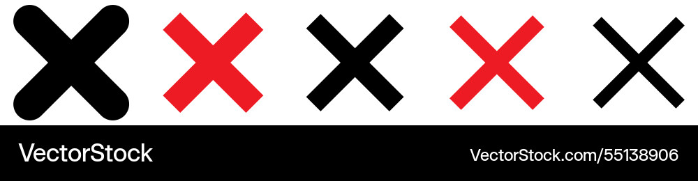 Red Cross X Icon Set - Warning Symbol vector image