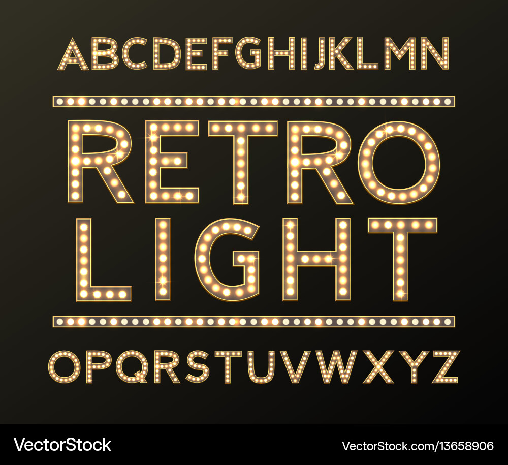 Retro Light Alphabet - Gold & Black vector image