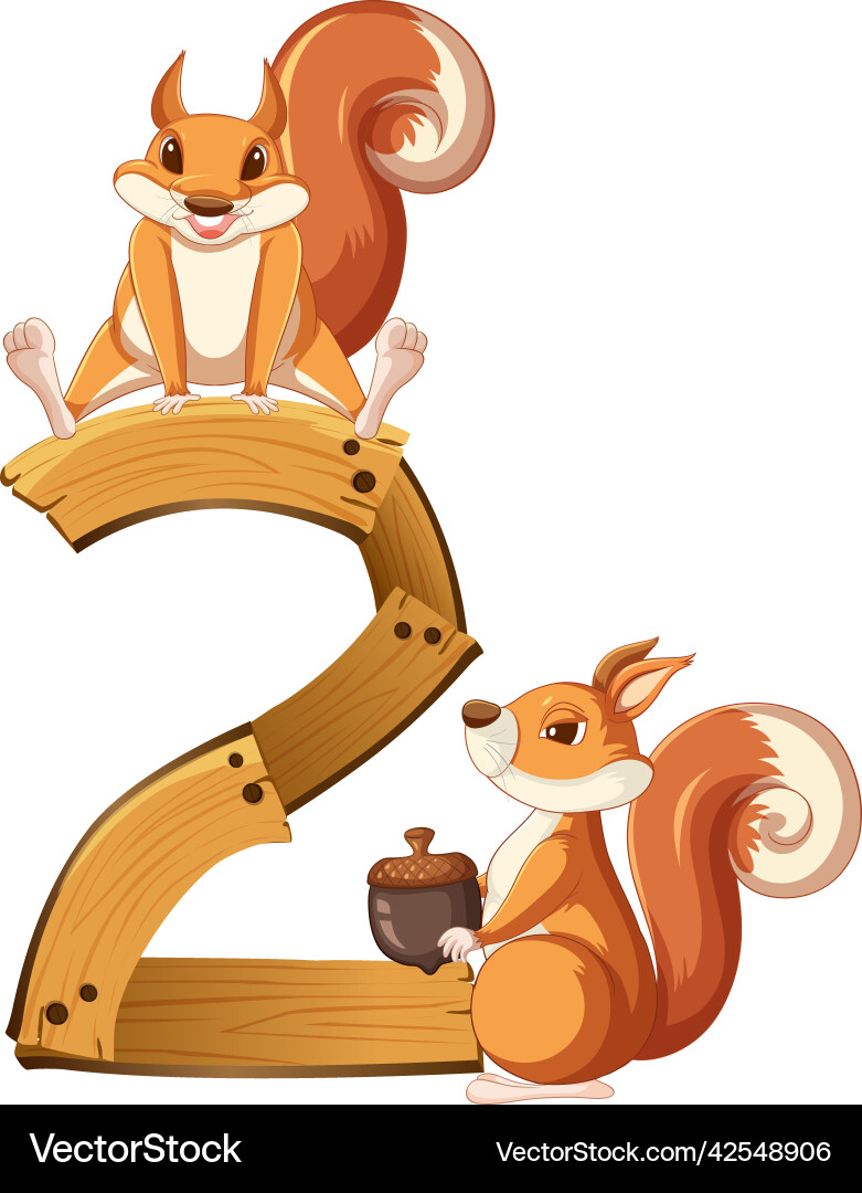 Two squirrel attached to number Two squirrel attached to number vector image