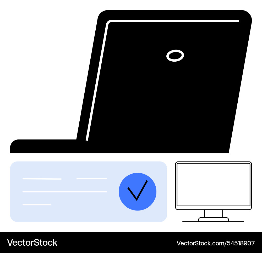 Laptop and desktop computer with checkmark Laptop and desktop computer with checkmark vector image