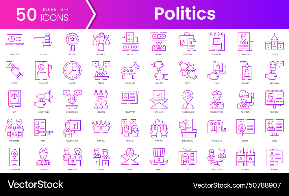 Set of politics icons gradient style icon bundle vector image