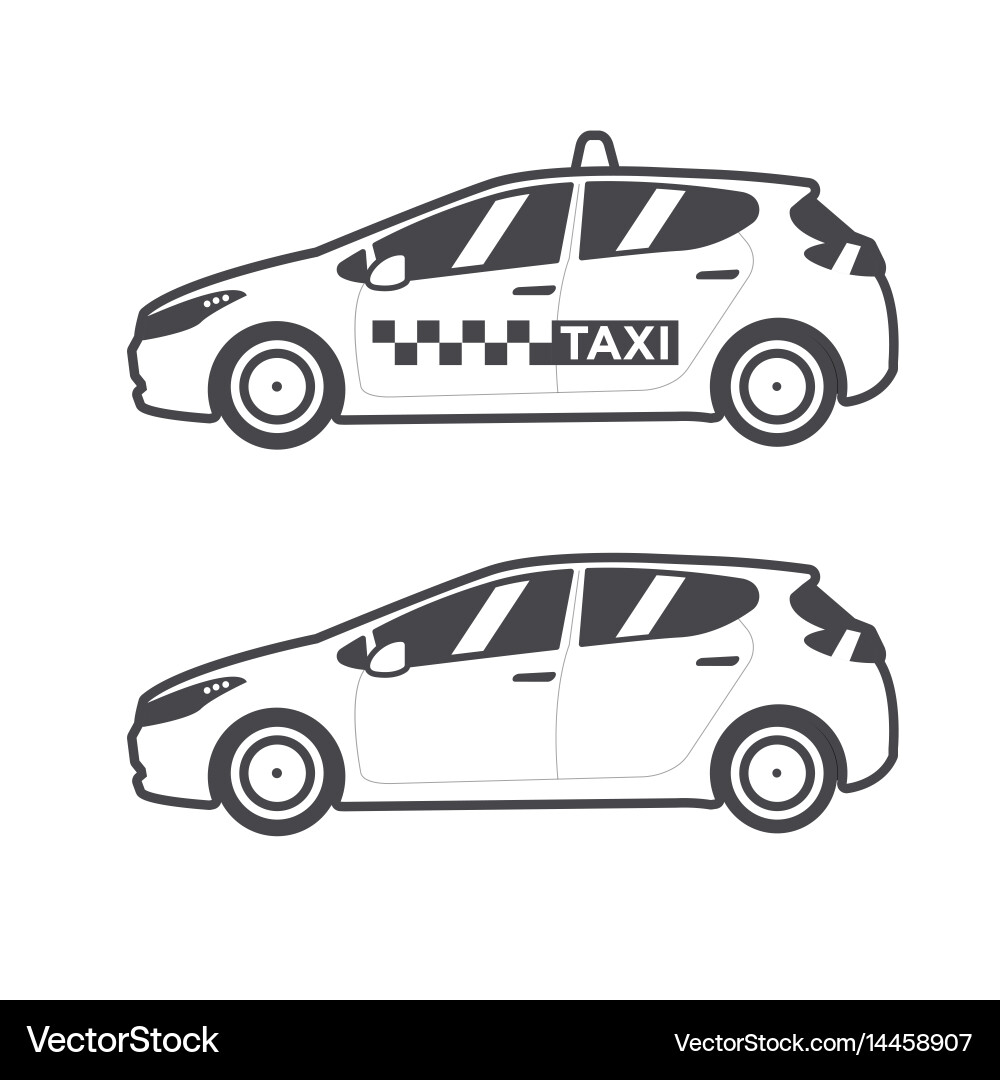 Taxi Car Icon - Flat Line Style Vector Image