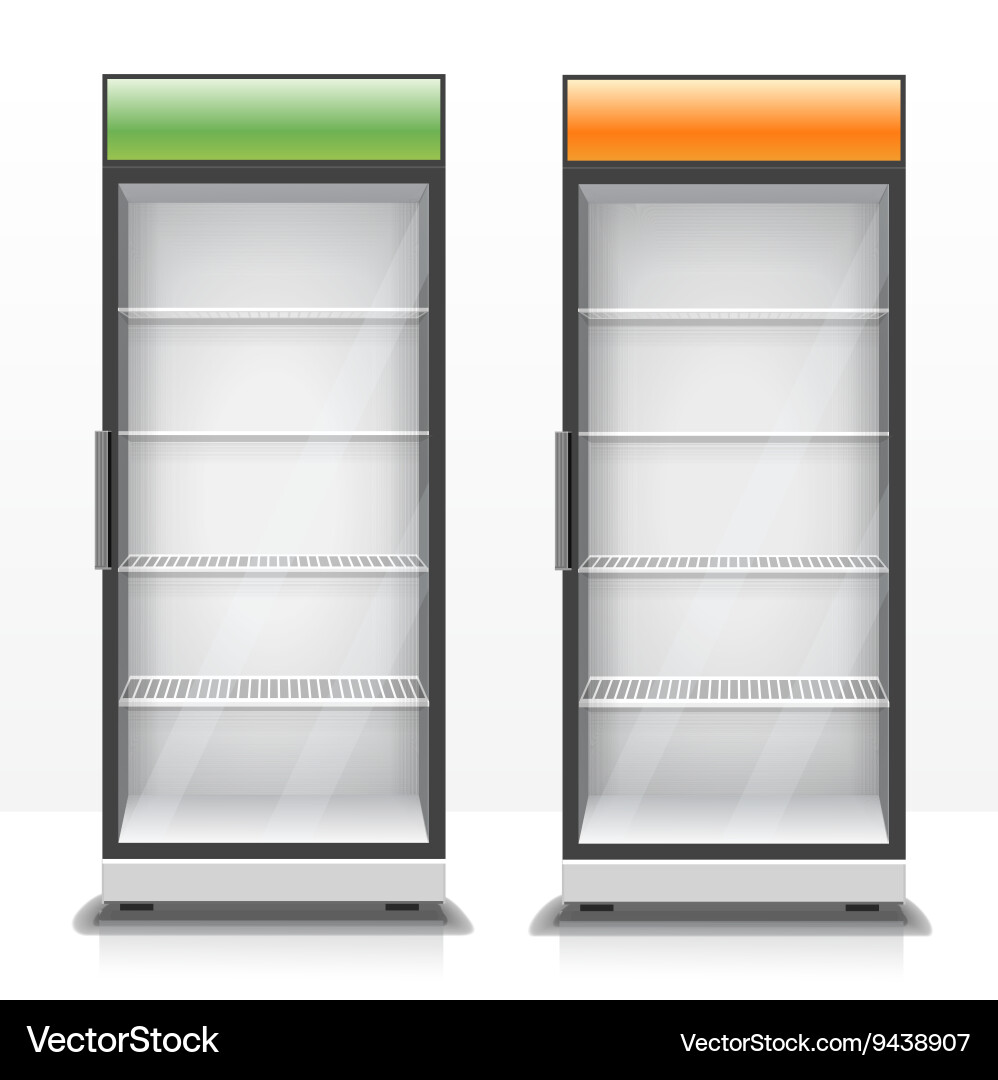 Two empty vertical refrigerators with transparent vector image