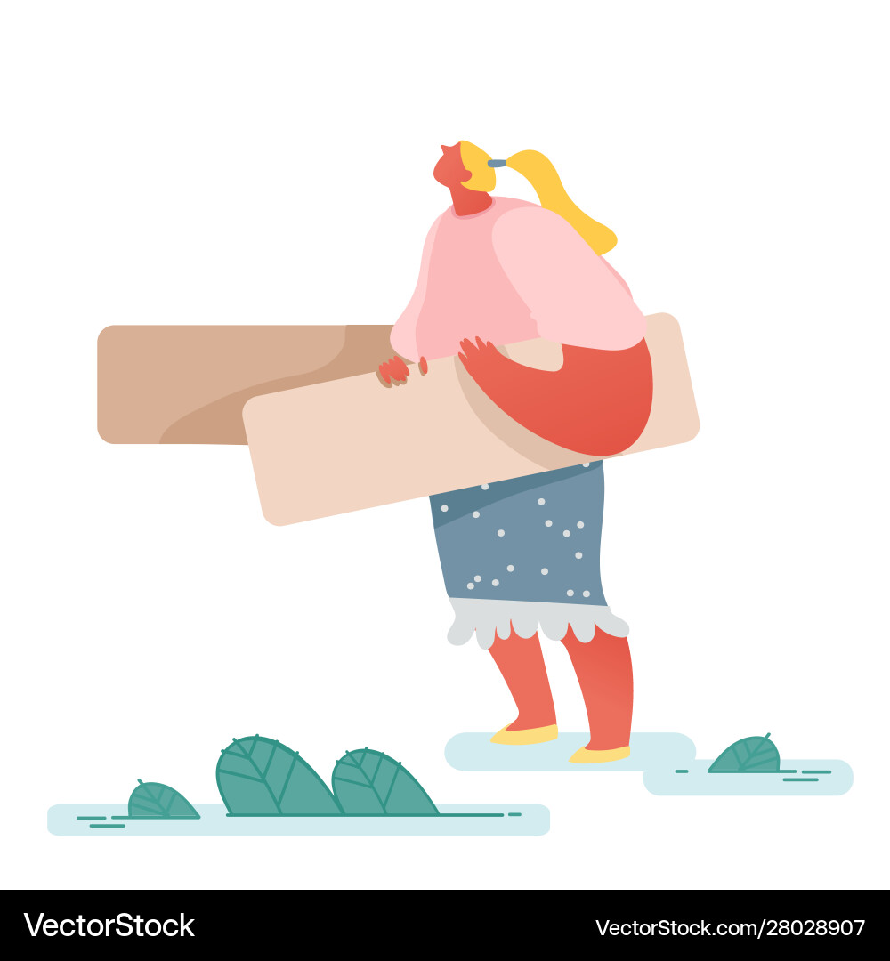 Young woman holding huge wooden bricks underarms Young woman holding huge wooden bricks underarms vector image