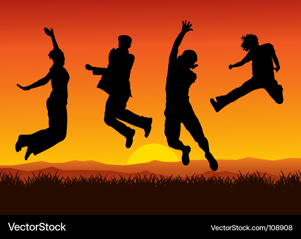 Jumping on sunset vector image