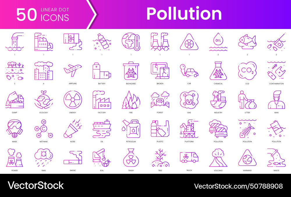 Set of pollution icons gradient style icon bundle Set of pollution icons gradient style icon bundle vector image