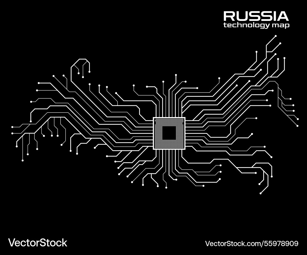 Abstract russia map with cpu circuit board vector image