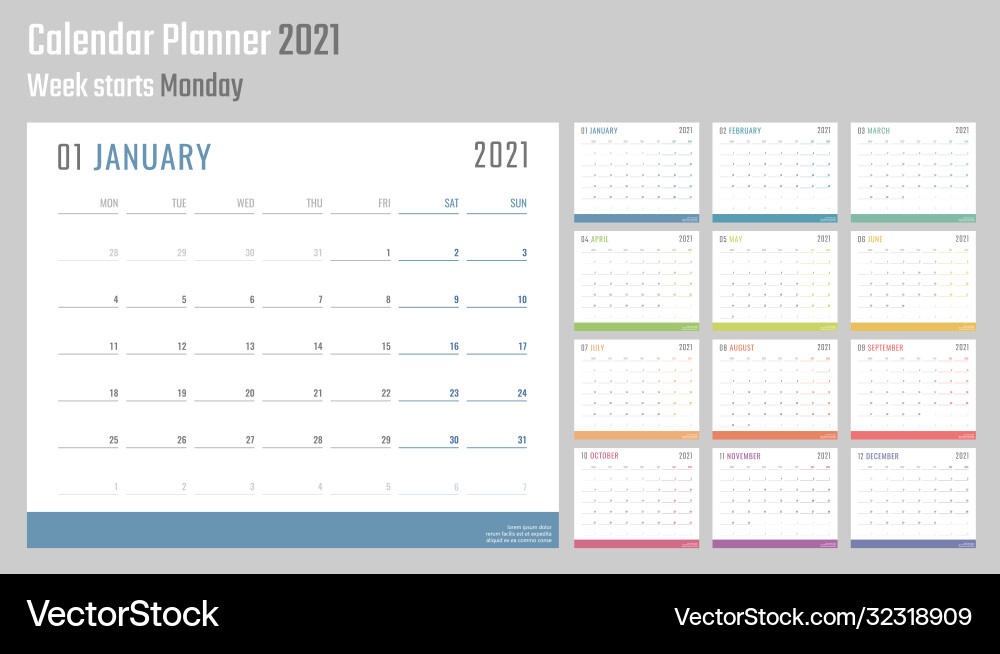Calendar for 2021 starts monday Calendar for 2021 starts monday vector image
