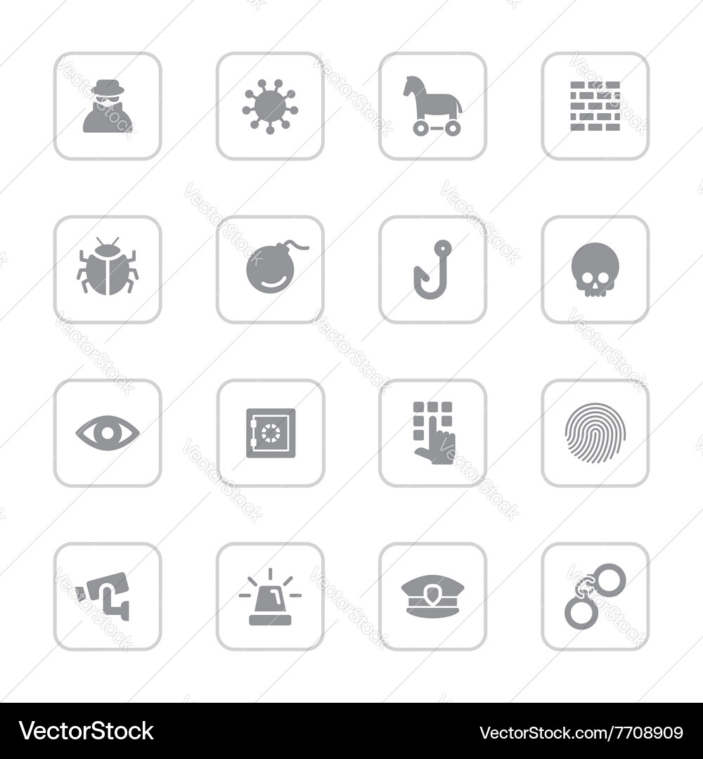 Gray flat icon set 7 with rounded rectangle frame Vector Image