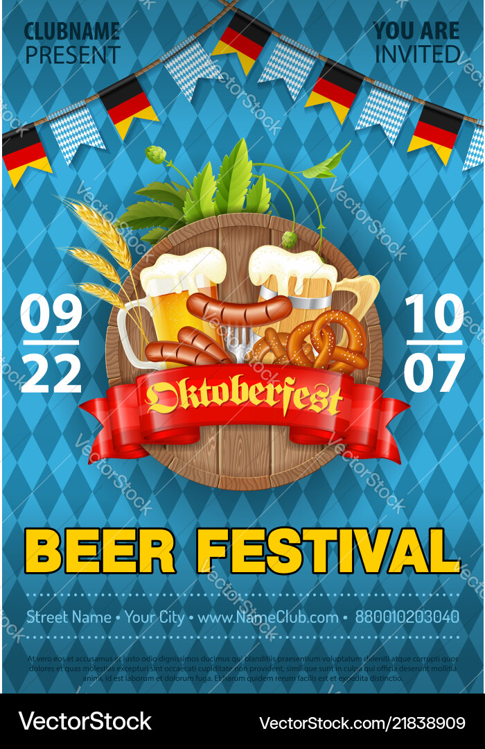 Oktoberfest beer festival poster Oktoberfest beer festival poster vector image