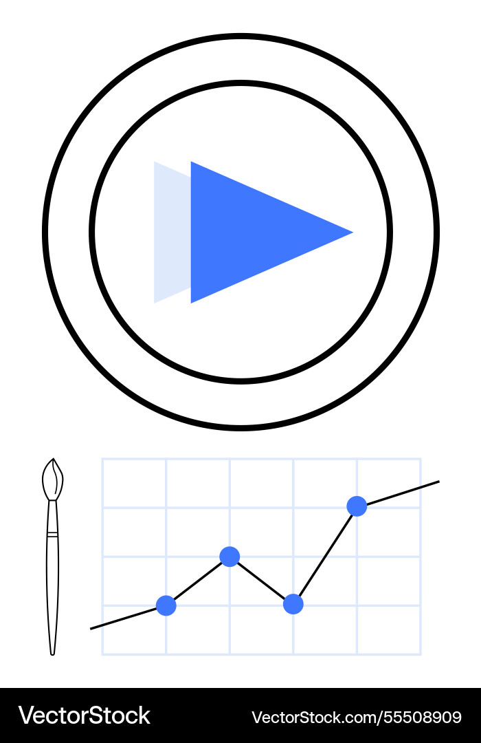 Play button overlapping chart with paintbrush Vector Image