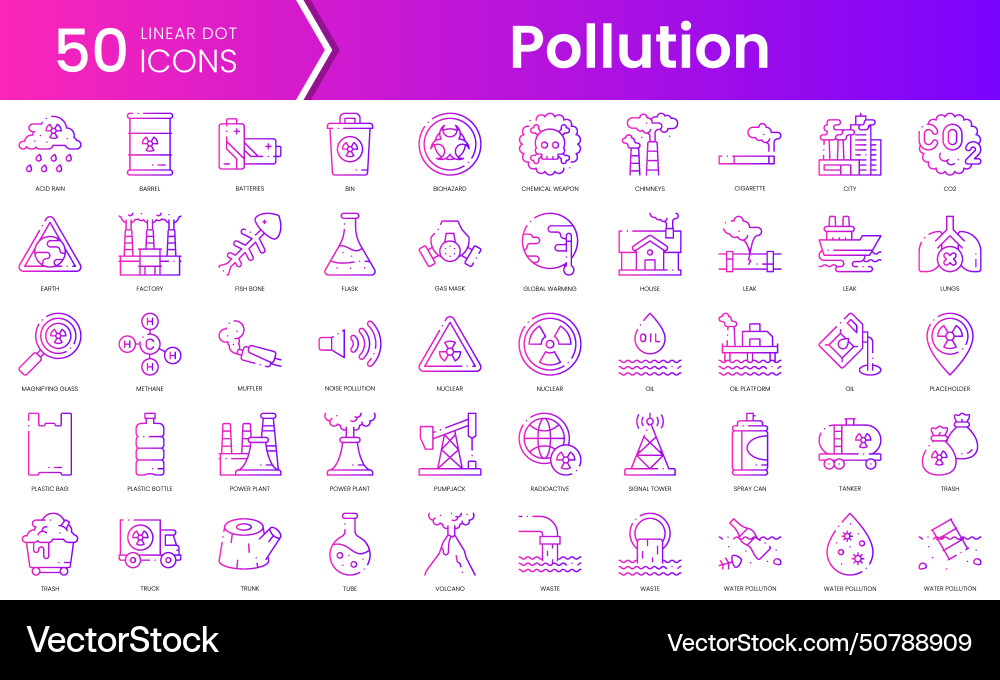 Set of pollution icons gradient style icon bundle Set of pollution icons gradient style icon bundle vector image