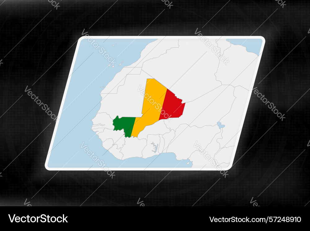 Mali highlighted in flag colors on geographic map Mali highlighted in flag colors on geographic map vector image