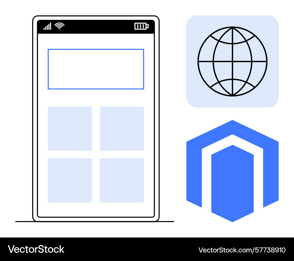Mobile interface with grid layout and digital Mobile interface with grid layout and digital vector image