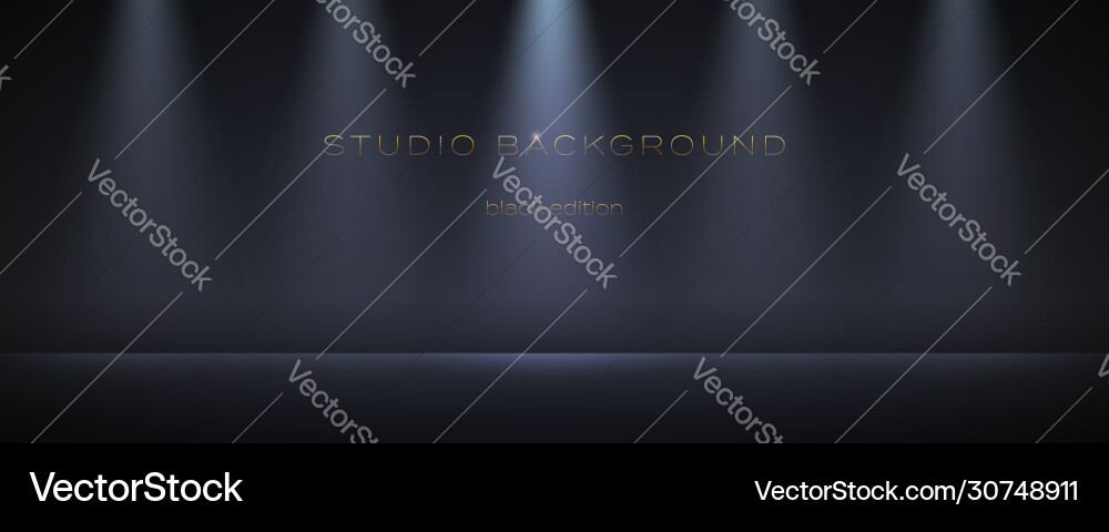 Black empty studio with many spotlights soft vector image