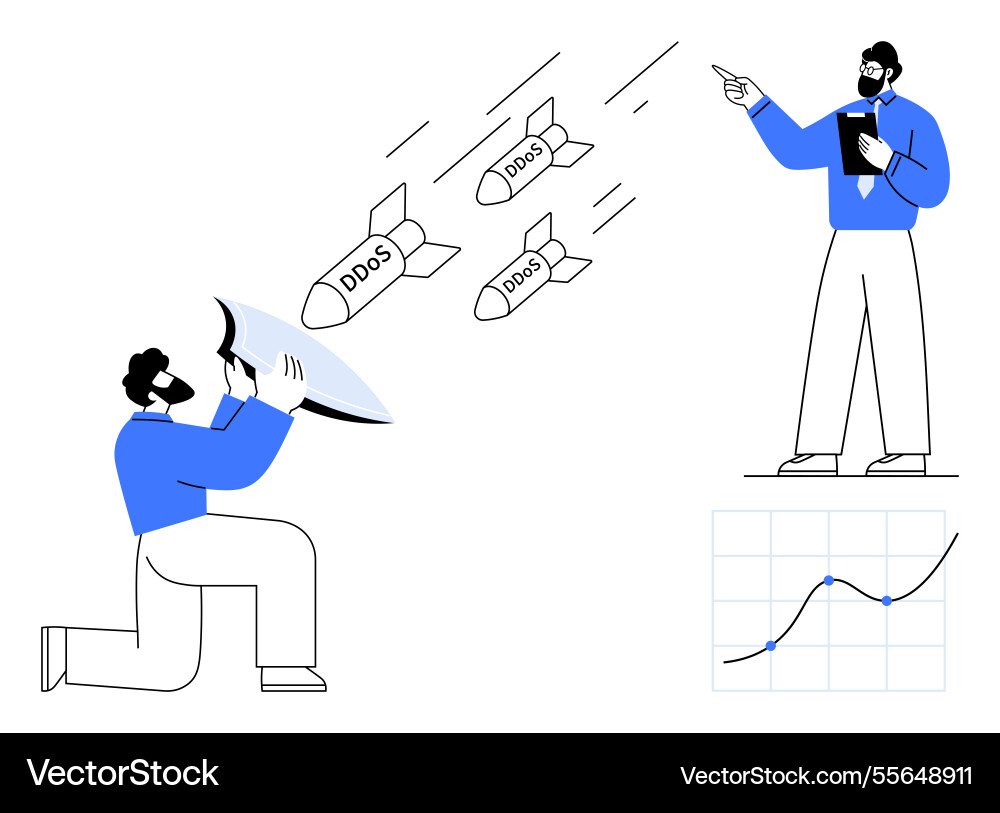Cybersecurity team handling ddos attack Vector Image