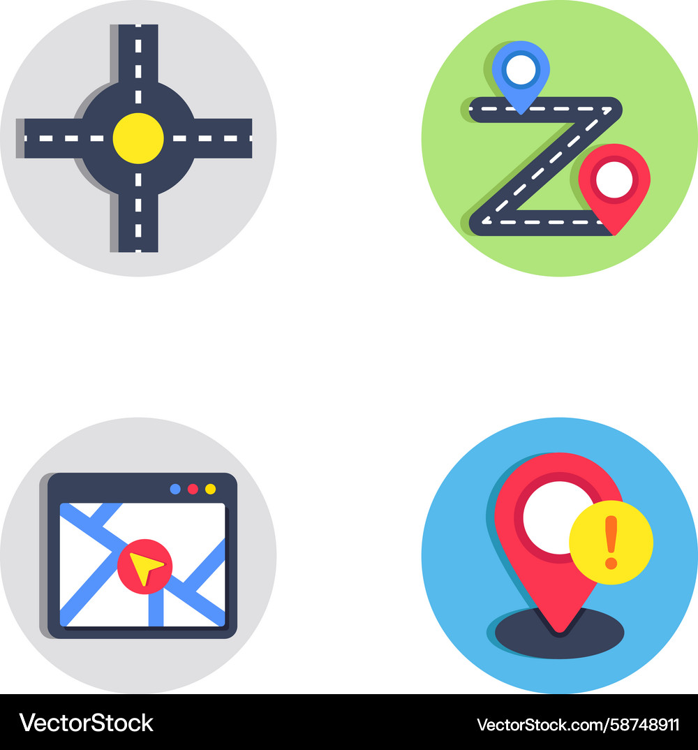 Navigation & Maps Flat Icon Set Vector Image