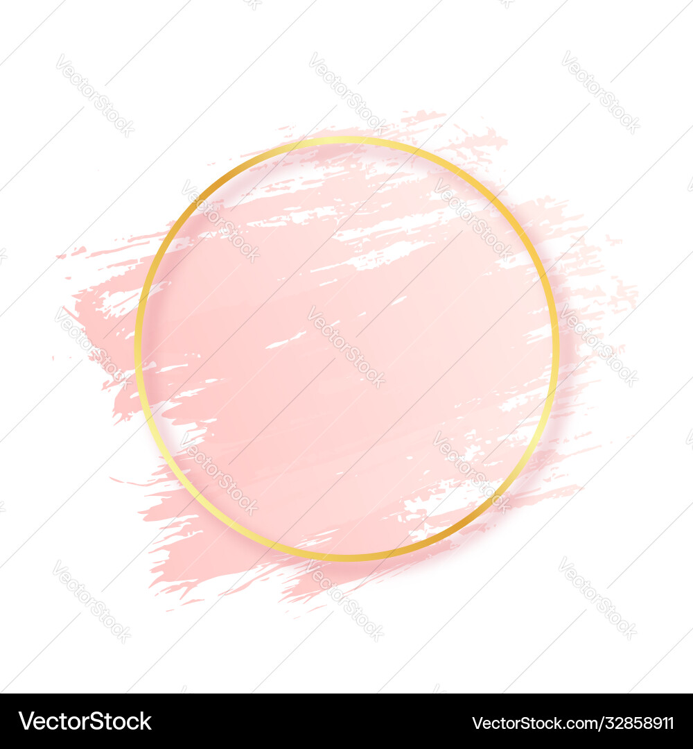 Pink brush stroke with golden round frame Pink brush stroke with golden round frame vector image