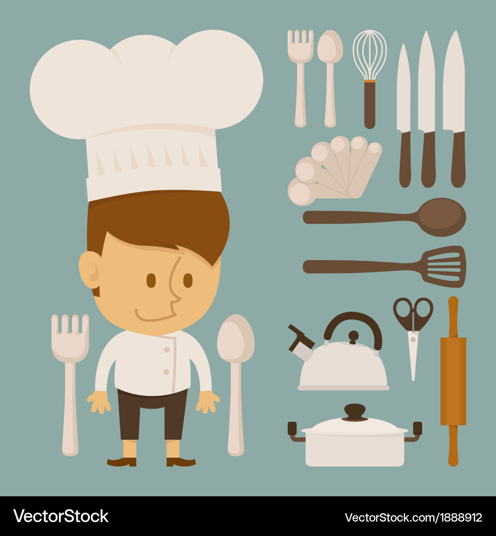 Chef and tool character flat design vector image