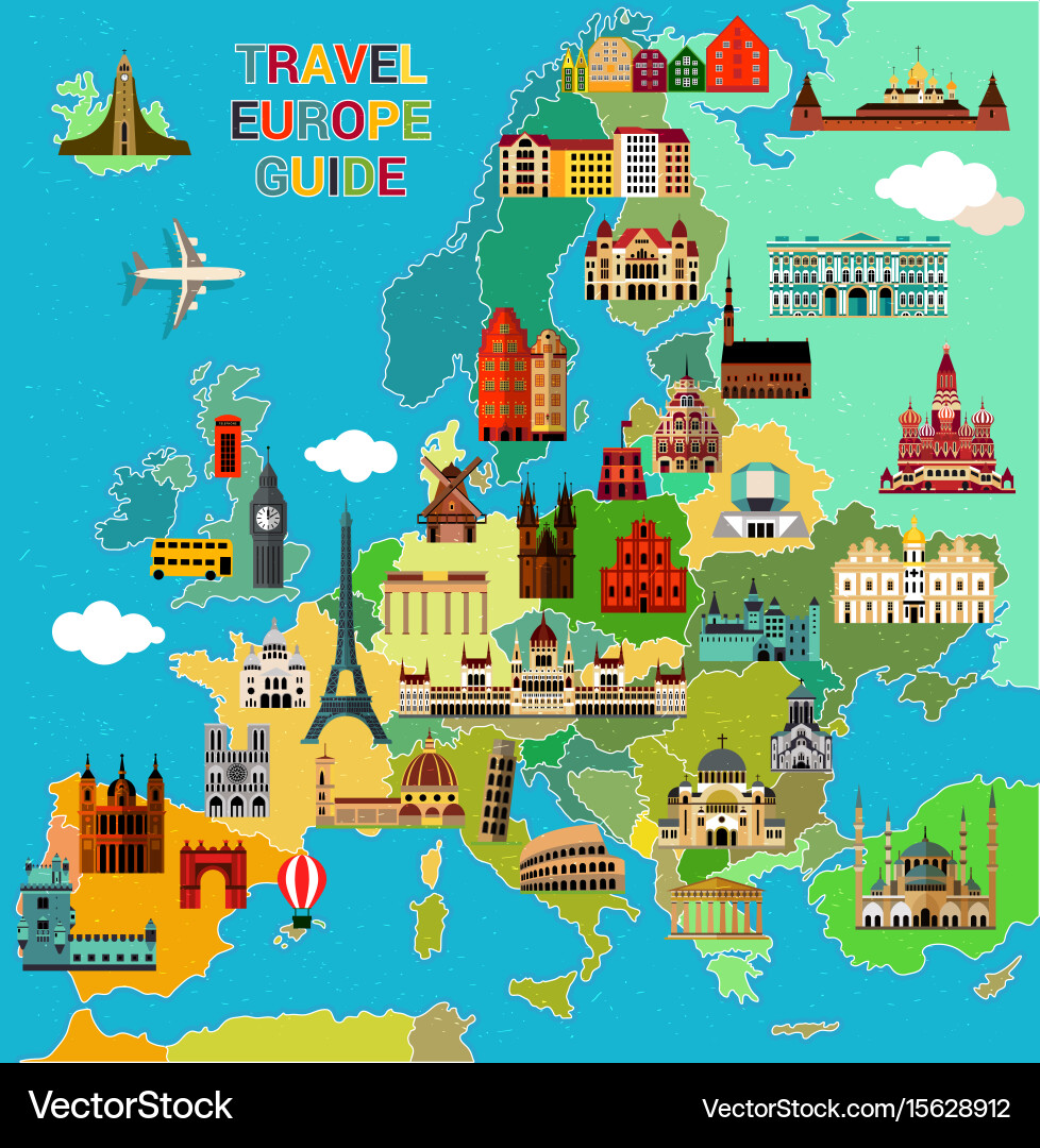 Europe travel map Royalty Free Vector Image - VectorStock