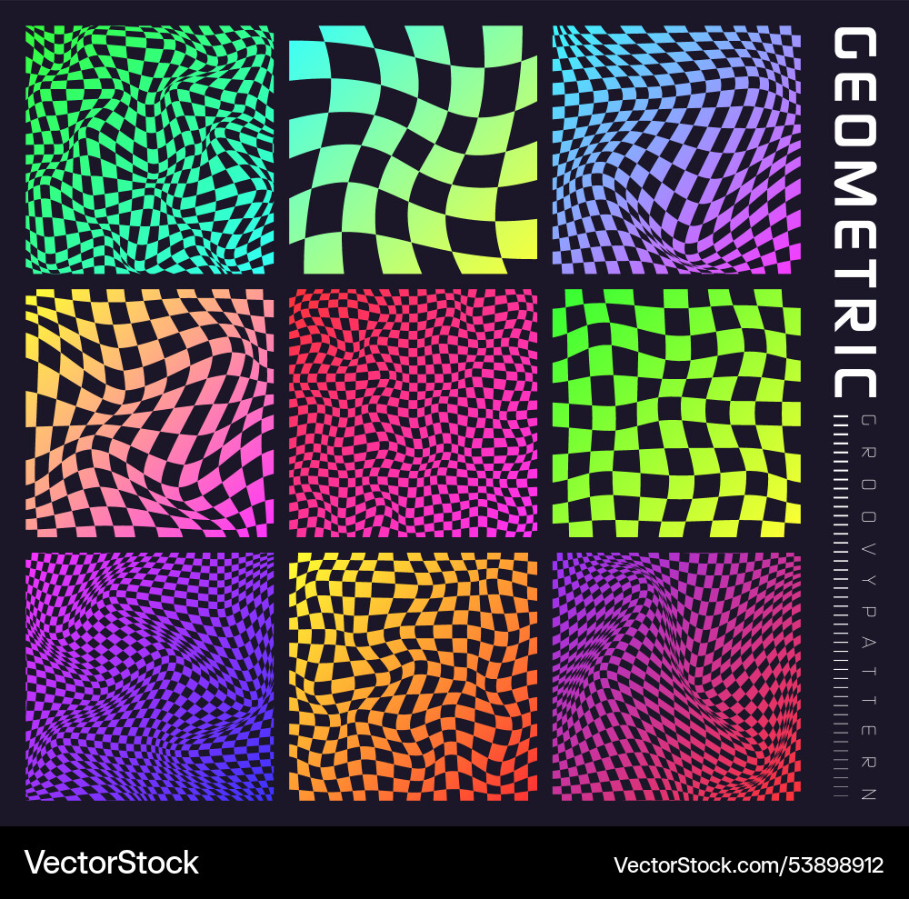 Groovy checkered pattern colorful distorted tiled Groovy checkered pattern colorful distorted tiled vector image