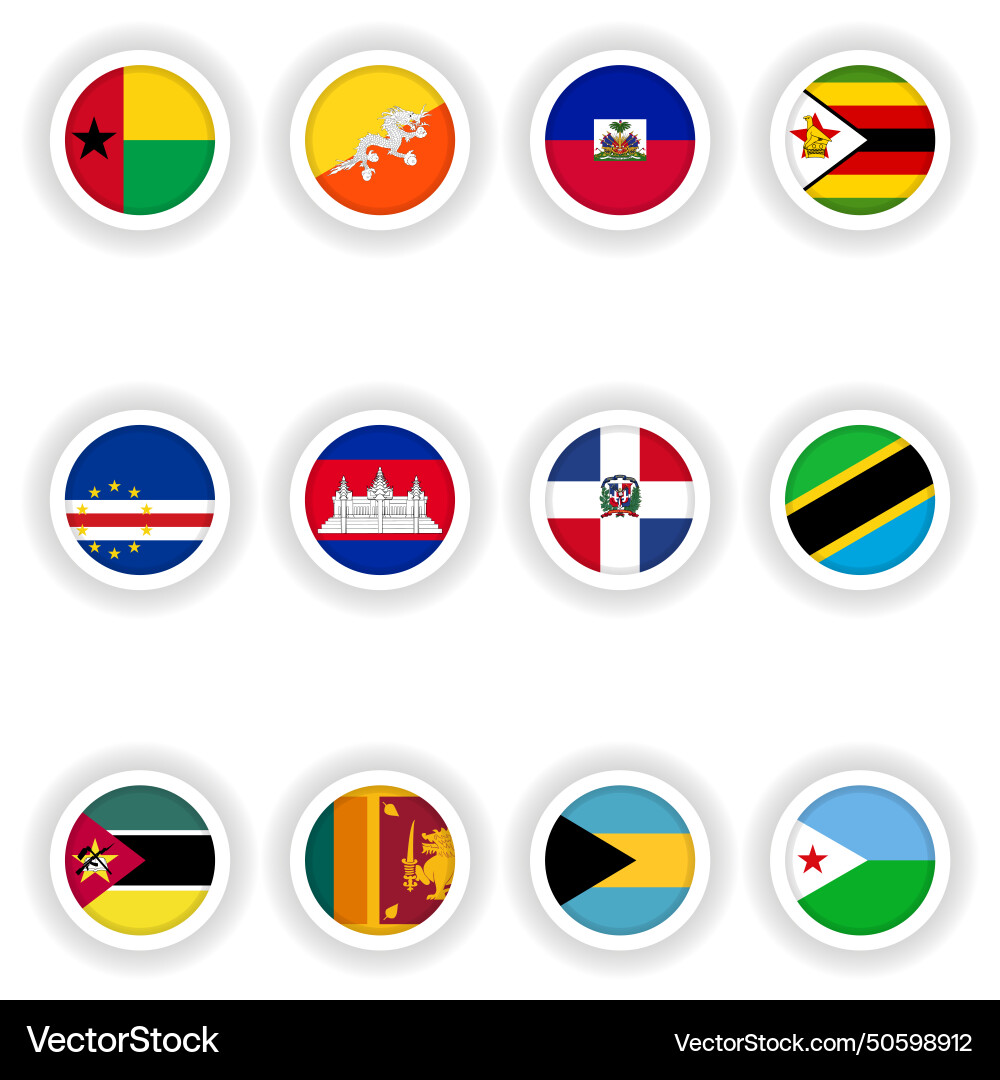 Set of flags in a round button Set of flags in a round button Vector Image