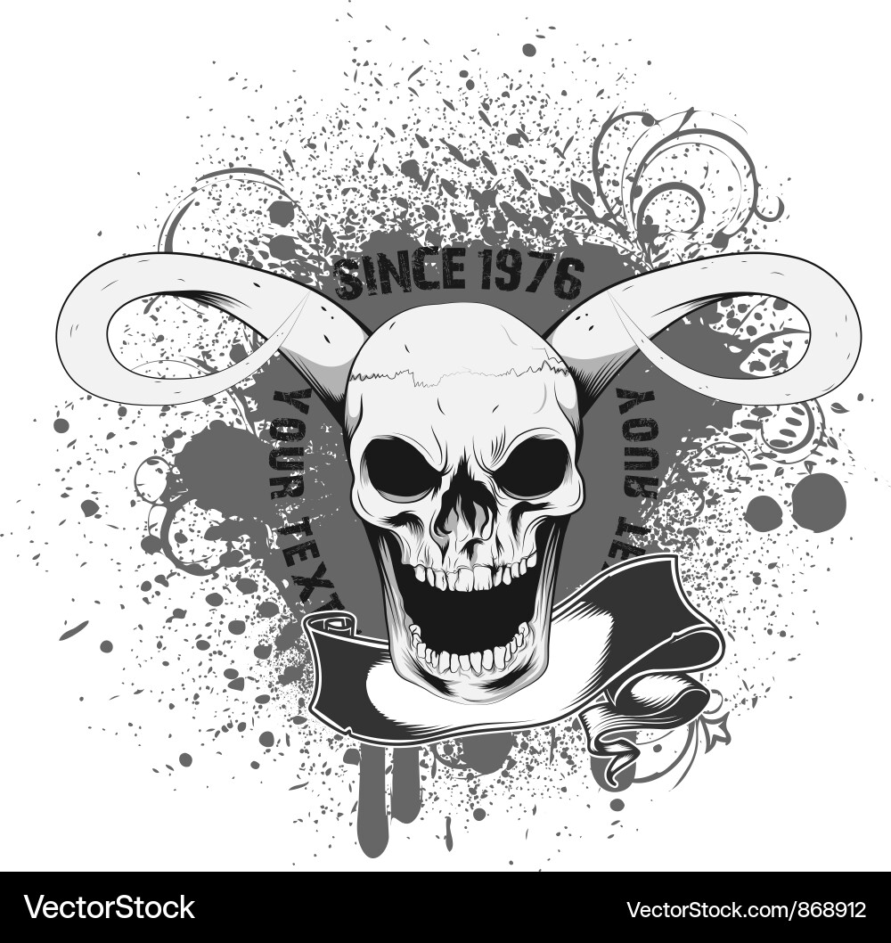 Skull with grunge and scroll vector image