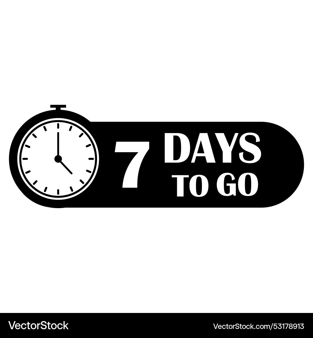 Countdown timer icon 7 days to go text black Vector Image