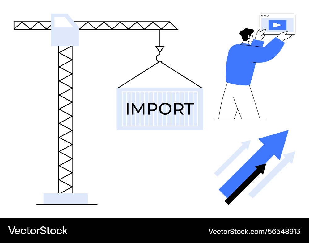 Crane loading import container with person holding Crane loading import container with person holding vector image